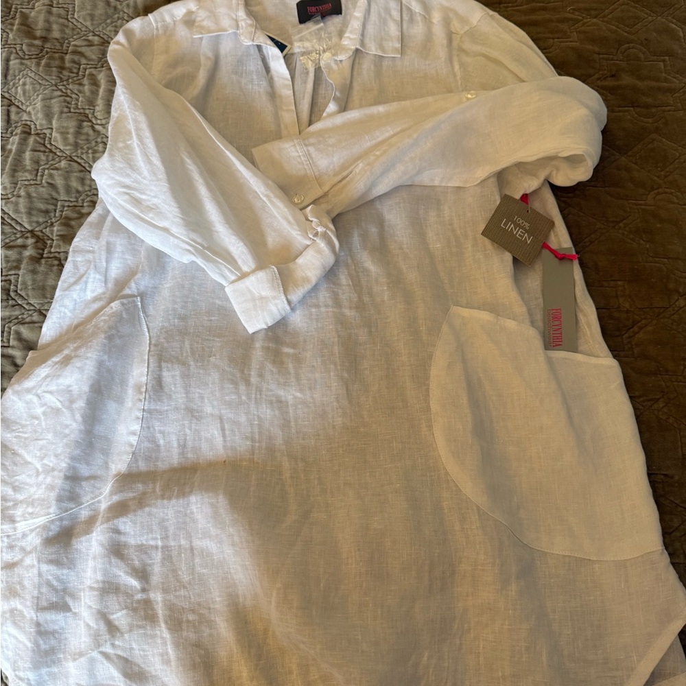 NWT Chic Linen Tunic Top in White